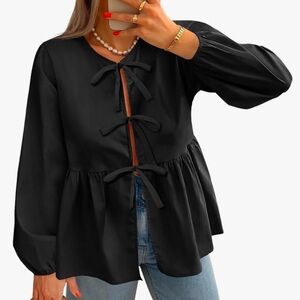 Tie front blouse black size large